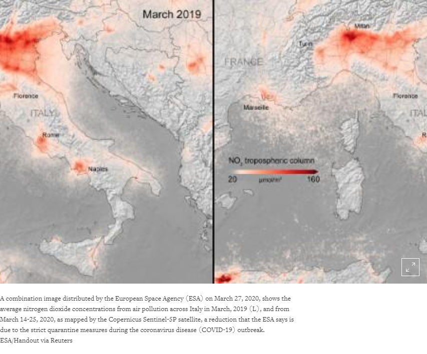 卫星照片显示：全欧洲空气污染骤降，全因新冠隔离